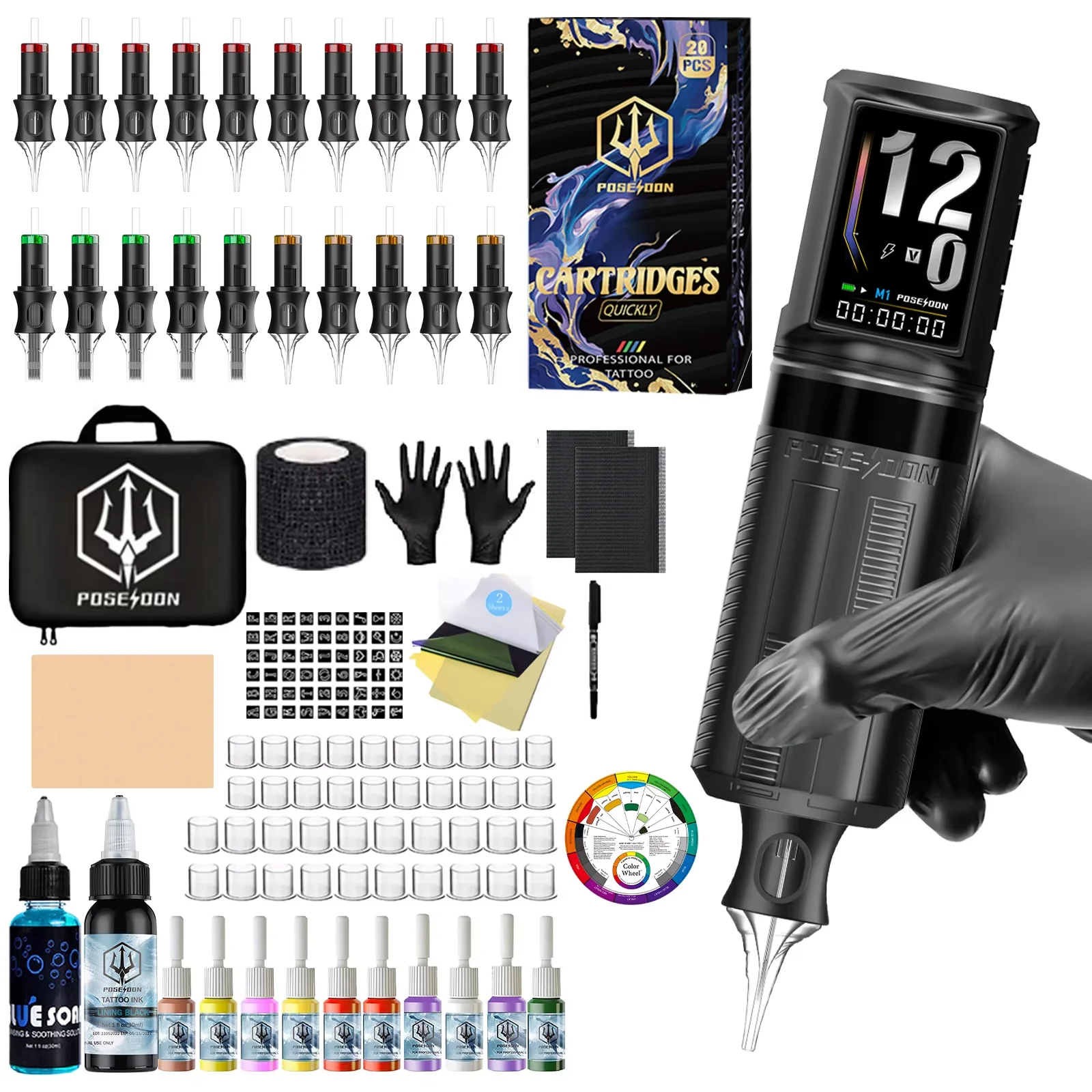 Tattoo Kit POSEIDON V5 Tattoo Stift Kit Für Permanent Make-Up Tattoo Maschine Kit Drahtlose Professionelle HM163 Tattoo Gun Kit