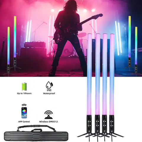 IP65 360 4pcs Tube With Bag Outdoor 360° Wireless Stage Light Battery Powered RGB Rainbow Pixel Bar Led Tube APP Wifi Control