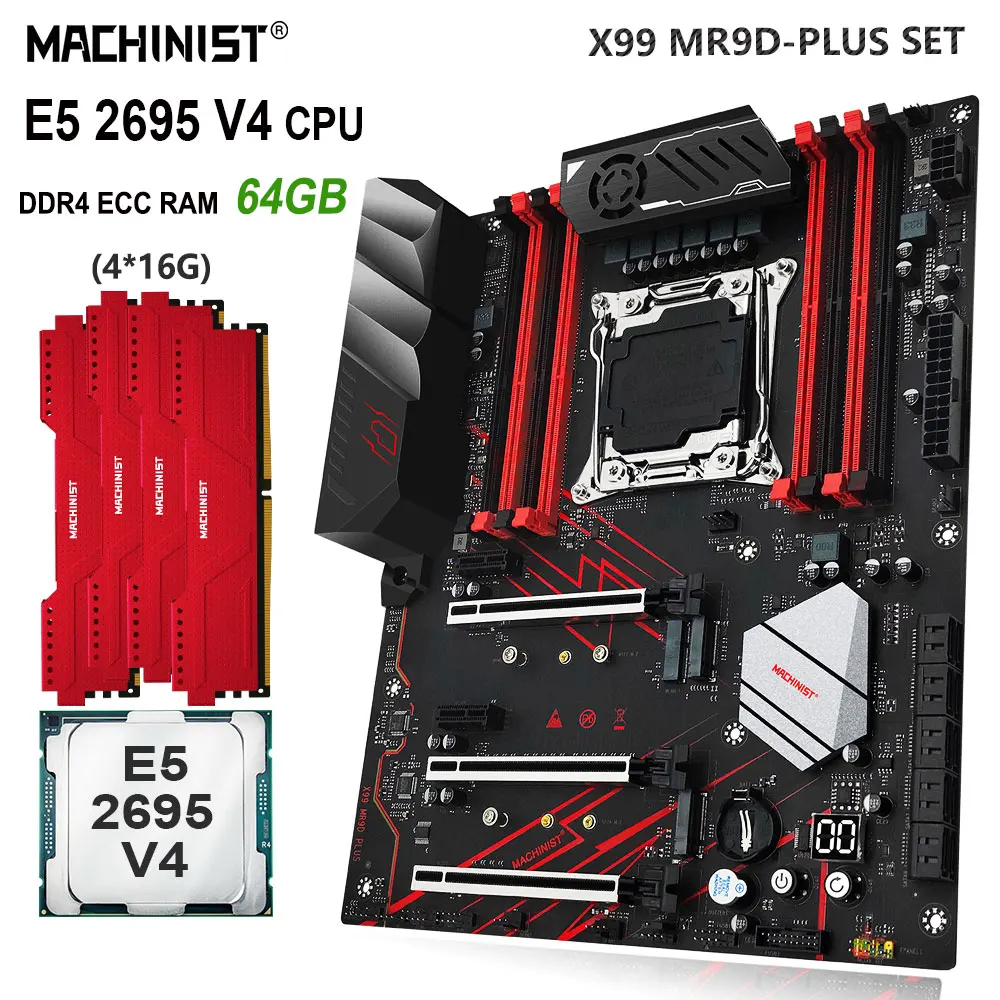 MACHINIST X99 Motherboard Set LGA 2011-3 Kit Xeon E5 2695 V4 CPU 4X16G=64GB DDR4 ECC RAM Memory Nvme M.2 Sata 3.0 ATX MR9D PLUS