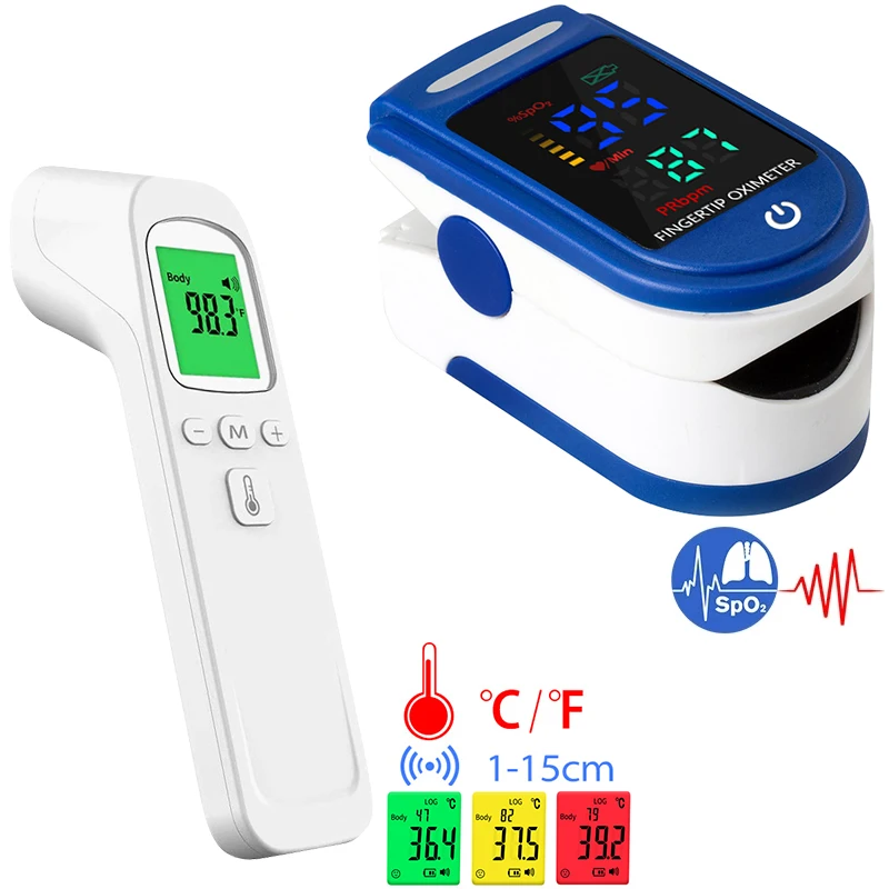 Kit de prueba de termómetro médico, oxímetro Digital con pantalla LED o termómetro sin contacto para bebés y adultos Mini