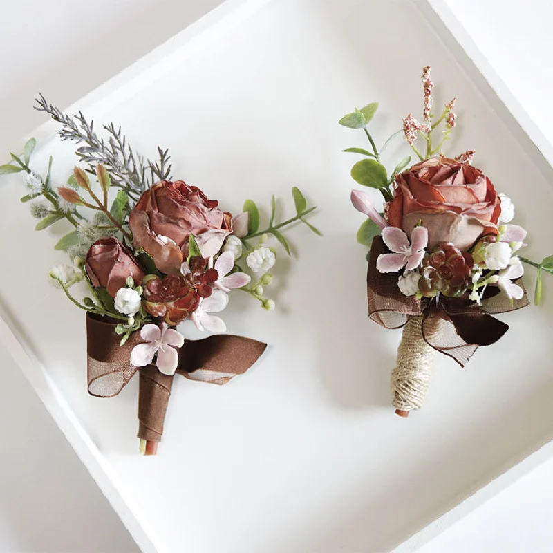 Boutonniere En Pols Corsag Vintage Imitatie Droge Bloem Zakelijke Viering Borst Bloem Handbloem Bruiloft Benodigdheden 269