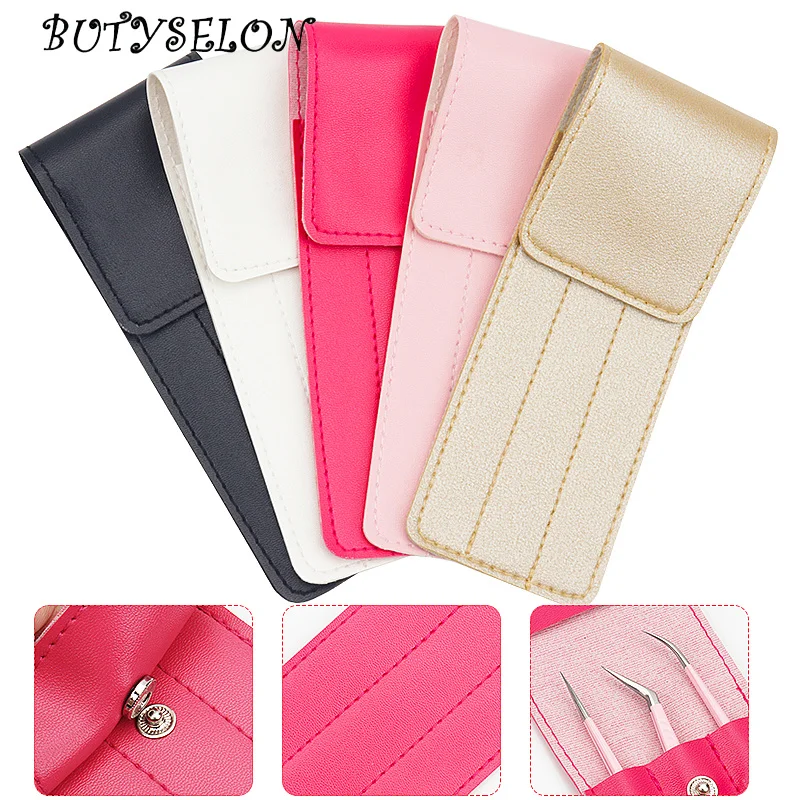 1pcs Lash Tweezers Leather Cover Eyebrow Clip Holder Storage Bag Collection Case Eyelash Extension Supplies Makeup Tools