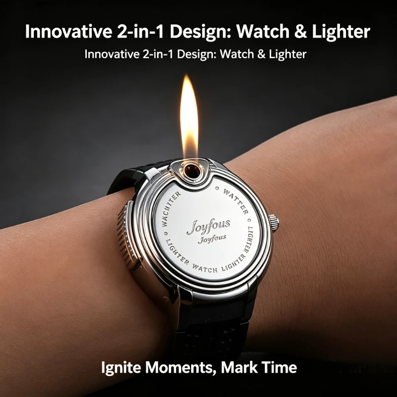 2026 Fashion Metal Watch Inflatable Lighter, Portable Windproof Open Flame Outdoor Gas Lighter Cool Personalized Smoking Gift