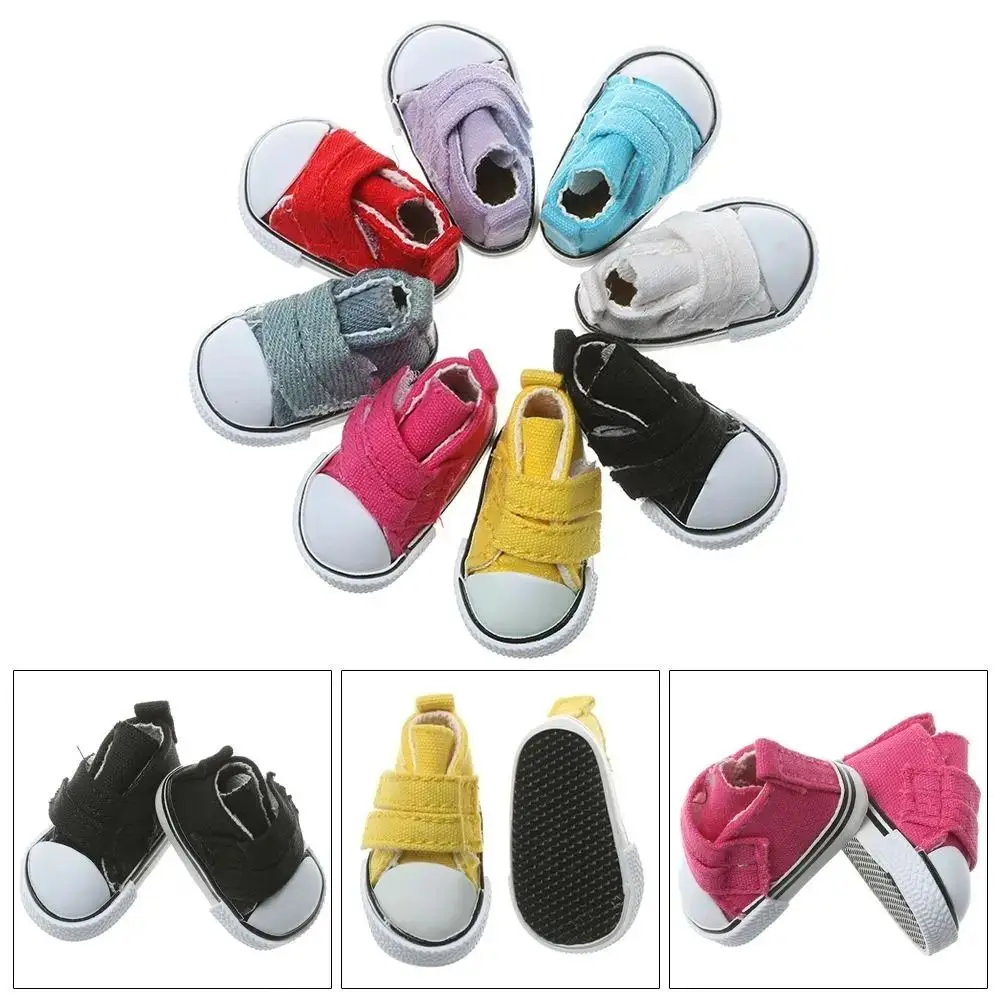 1 Pair Fashion 5cm Length Doll Shoes 1/6 Scale Mini Sneakers Denim Canvas High Top Plimsolls Playing House Handmade Props Toys