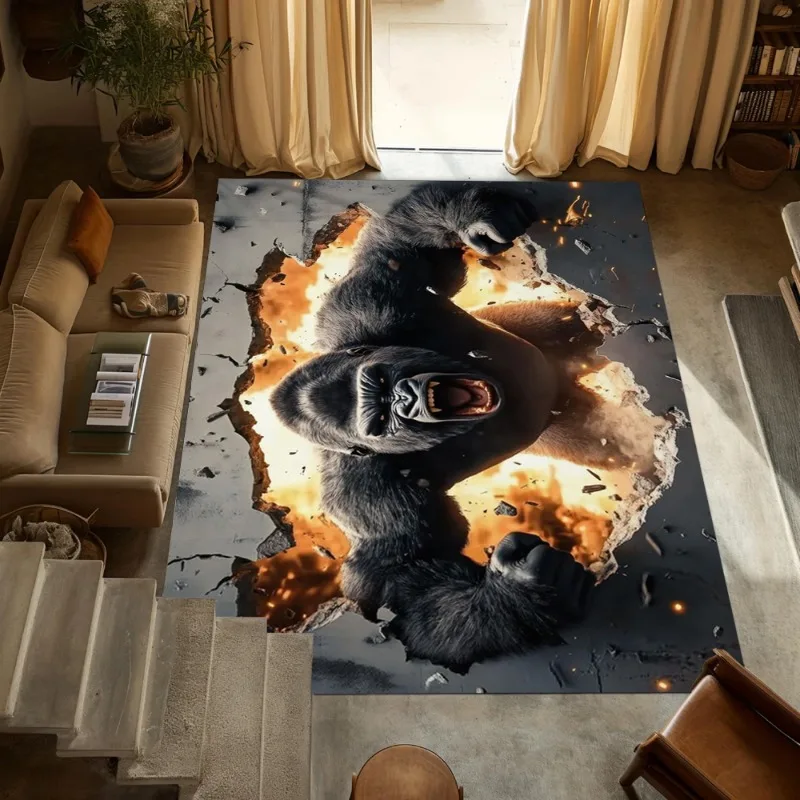 سجادة منطقة بنمط الدب البني ثلاثية الأبعاد بتصميم حيوان واقعي، مثالية لديكور غرفة المعيشة وغرفة النوم