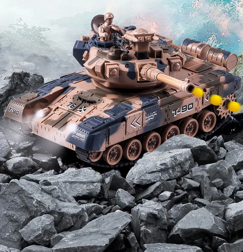 Rc Tank Shoot Bullet 300° Rotation Turret Electronic Remote Control Tank With Sound LED Up and Down Gun Barrel Kid Birthday Gift