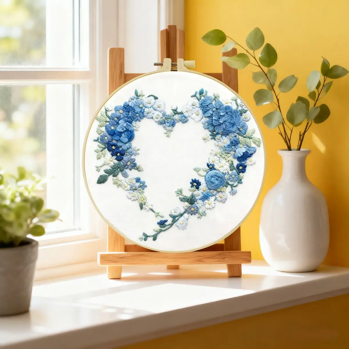 1 Stück 20X20CM/15X15CM 7,87/6,3 Zoll Blaue Girlande Stickerei Starter-Kit DIY-Kit DIY-Stickerei-Set für Anfänger – Detail 1