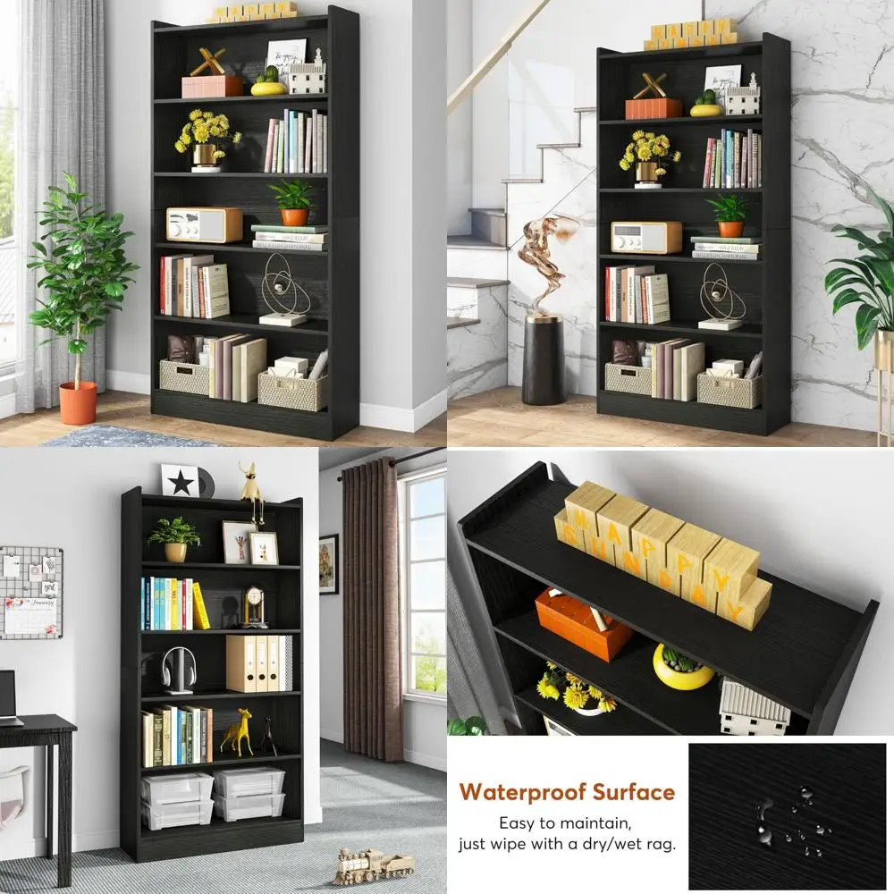 

Large 6-Tier Modern White Bookshelf, 72-inch Tall Open Library Bookcase with Storage Shelves, Wood Display for Home Office