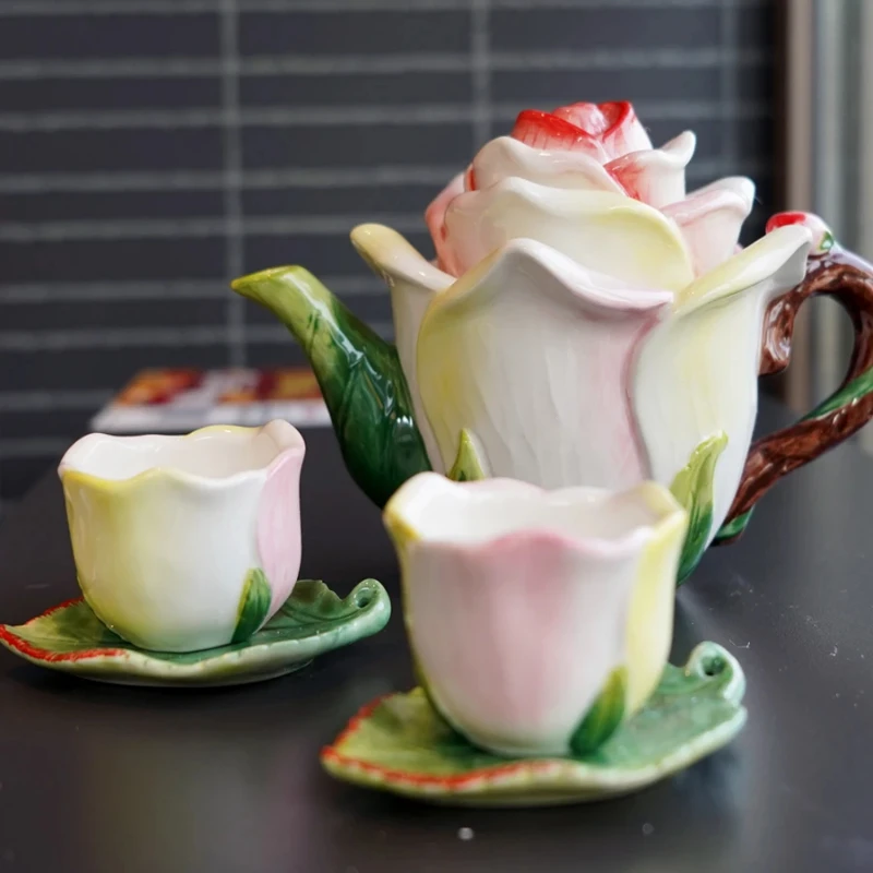 

Ceramic Champagne Rose Mini Tea Set Under-Glaze Tea Cup Set Delicate Afternoon Tea Pot French Coffee Set Luxury Beverage