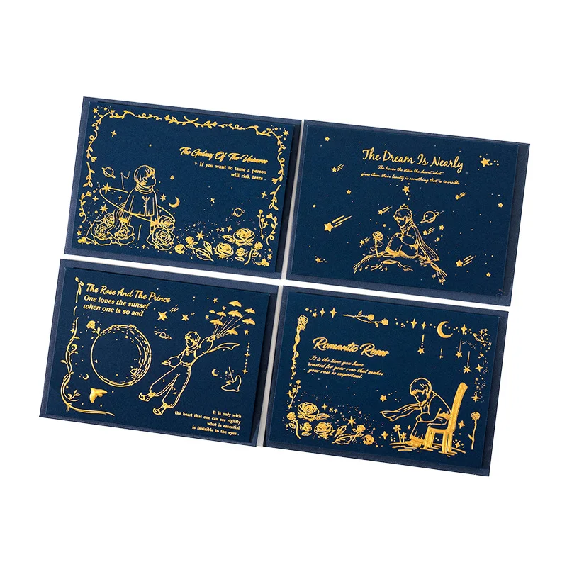 Little Prince Greeting Card Envelope Set, Moonlight Letter Series, Gold Stamping Embossed Embossed Card, Advanced Postcard