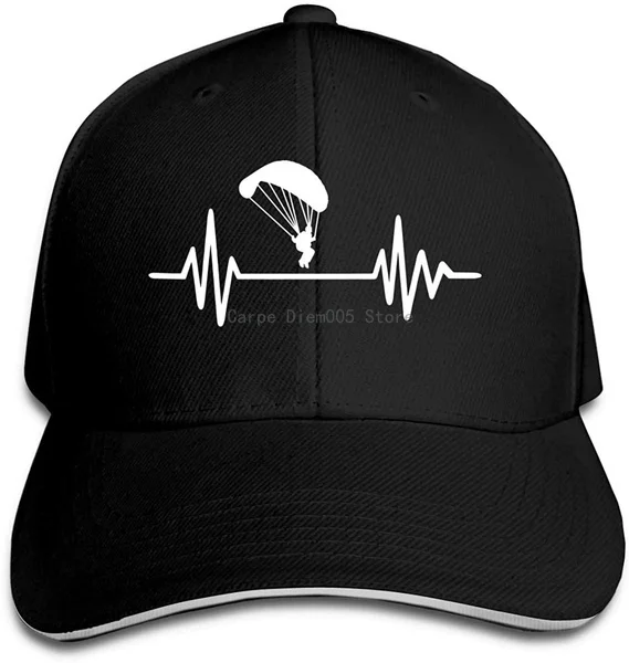 Women's and Men's Baseball Cap Heartbeat Skydiving Cotton Flat Hat Adjustable Retro Sports & Outdoors Caps Black