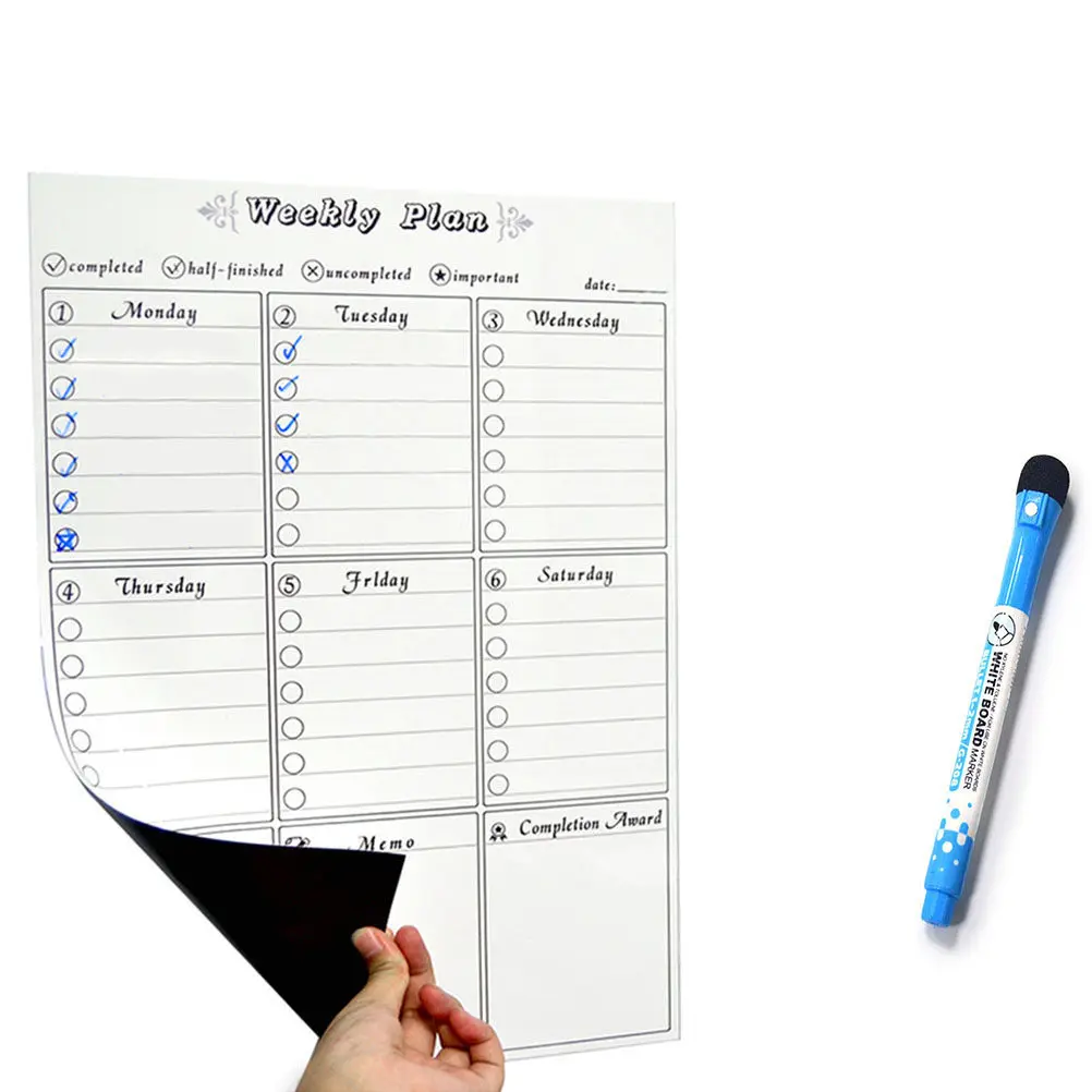 Weekly Planner Magnetic Refrigerator Dry Erase Board 9-Compartment Whiteboard Planner for to Do List Schedule Management Daily
