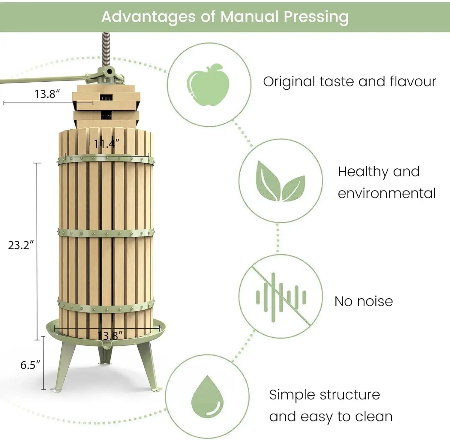 Fruit Wine Press - 100% Nature/Healthy Apple&Grape Crusher Manual Juice Maker for Kitchen, Solid Wood Basket with Blocks Cider W