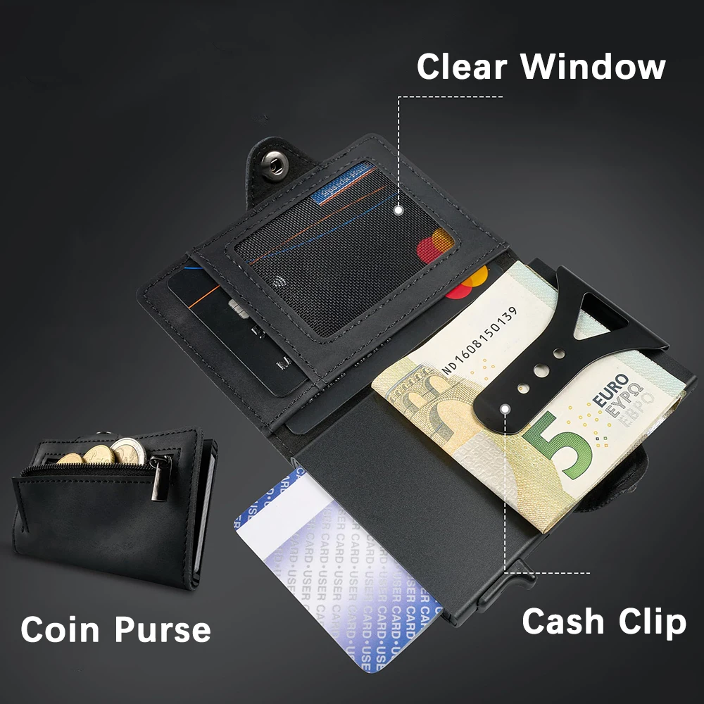CASEKEY Мужской винтажный кожаный держатель для карт премиум-класса всплывающий тонкий минималистичный зажим для денег умный кошелек с портмоне