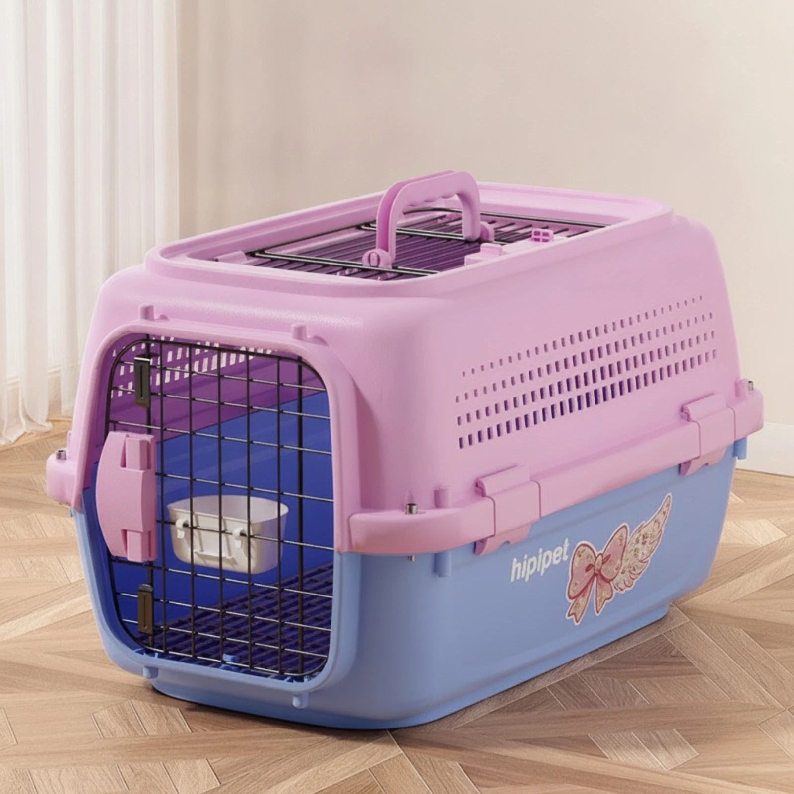 Hard-Shell Pet Carrier Safe Hard-Sided Carrier Pet Crate with Bowl Comfortable Travel Kennel with Skylight Easy to Clean
