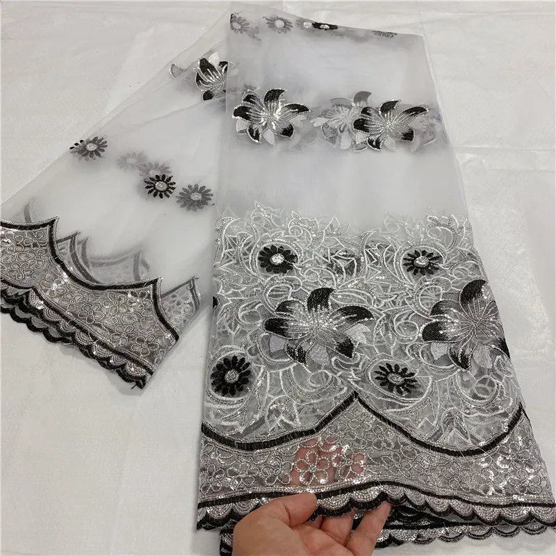 5 Yard Newest Hot Selling French Lace With Beads High Quality African Tulle Cord Lace Net Embroidered Fabric For Wedding 4L10102