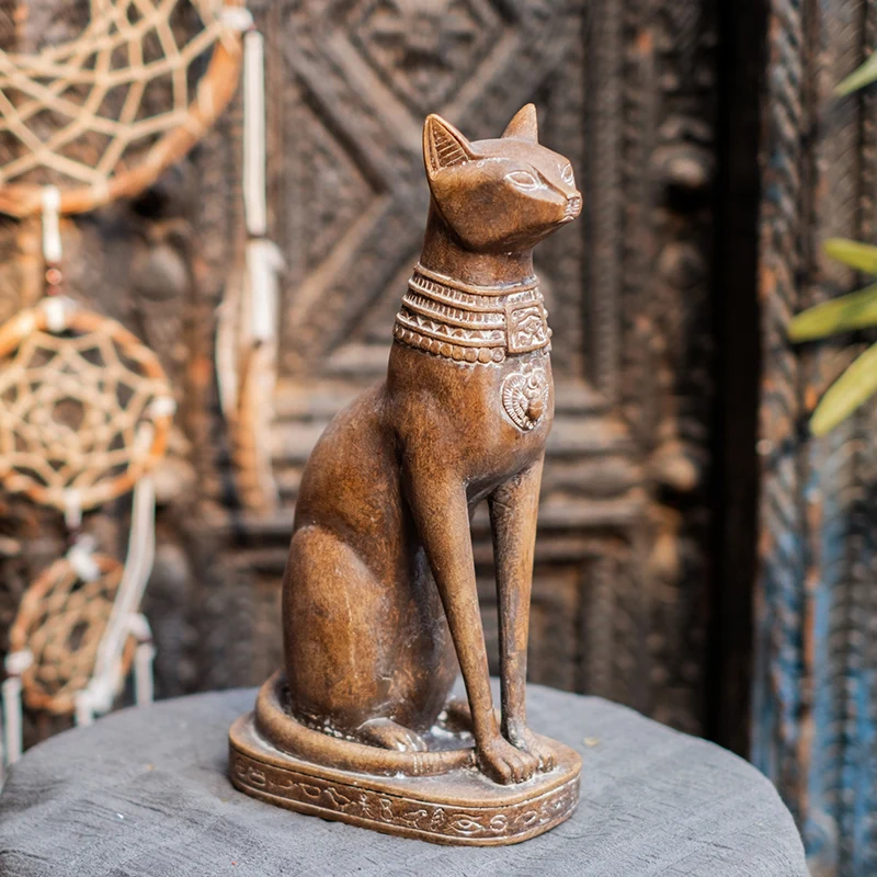 Egyptian Cat God Pharaoh Retro Statue Ornament Fortune Cat Bastet Sculpture Home Decor Room Office Desk Resin Decorations Gift