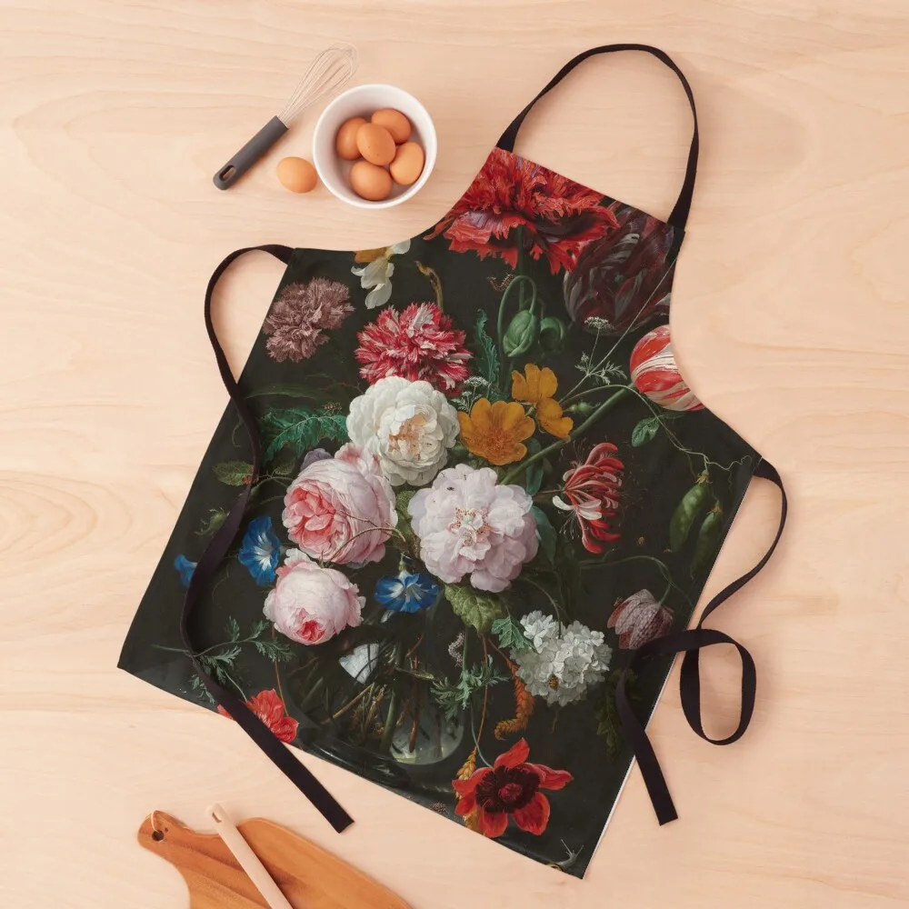 

Still Life with Flowers in a Glass Vase Apron Utensils For Kitchen with pockets chef for man Woman Kitchen Apron