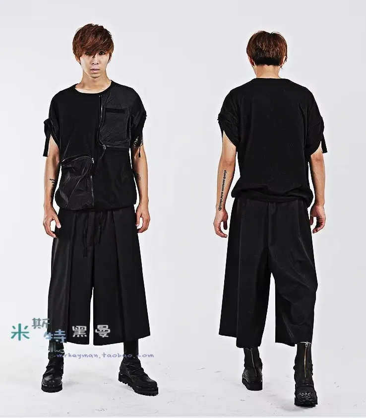 27-44 2025 New Men's Three-dimensional Wide Leg Pants Cropped Pants Fashion Culottes Male Plus Size Trousers Costumes Clothing