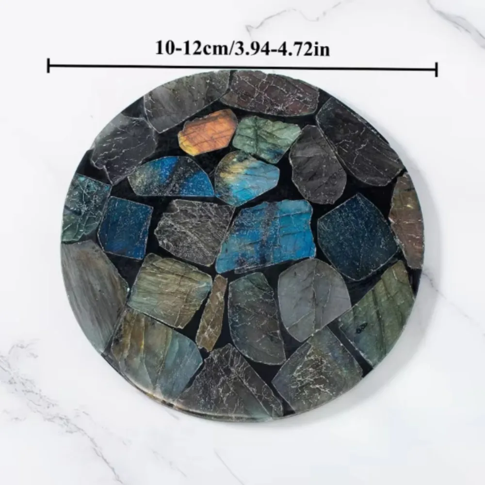 A set Natural Labradorite Round Slice,Blue Flash Circle Disk Round Plate Scrying Mirror Energy Witchcraft Craft Home Decor - view 3