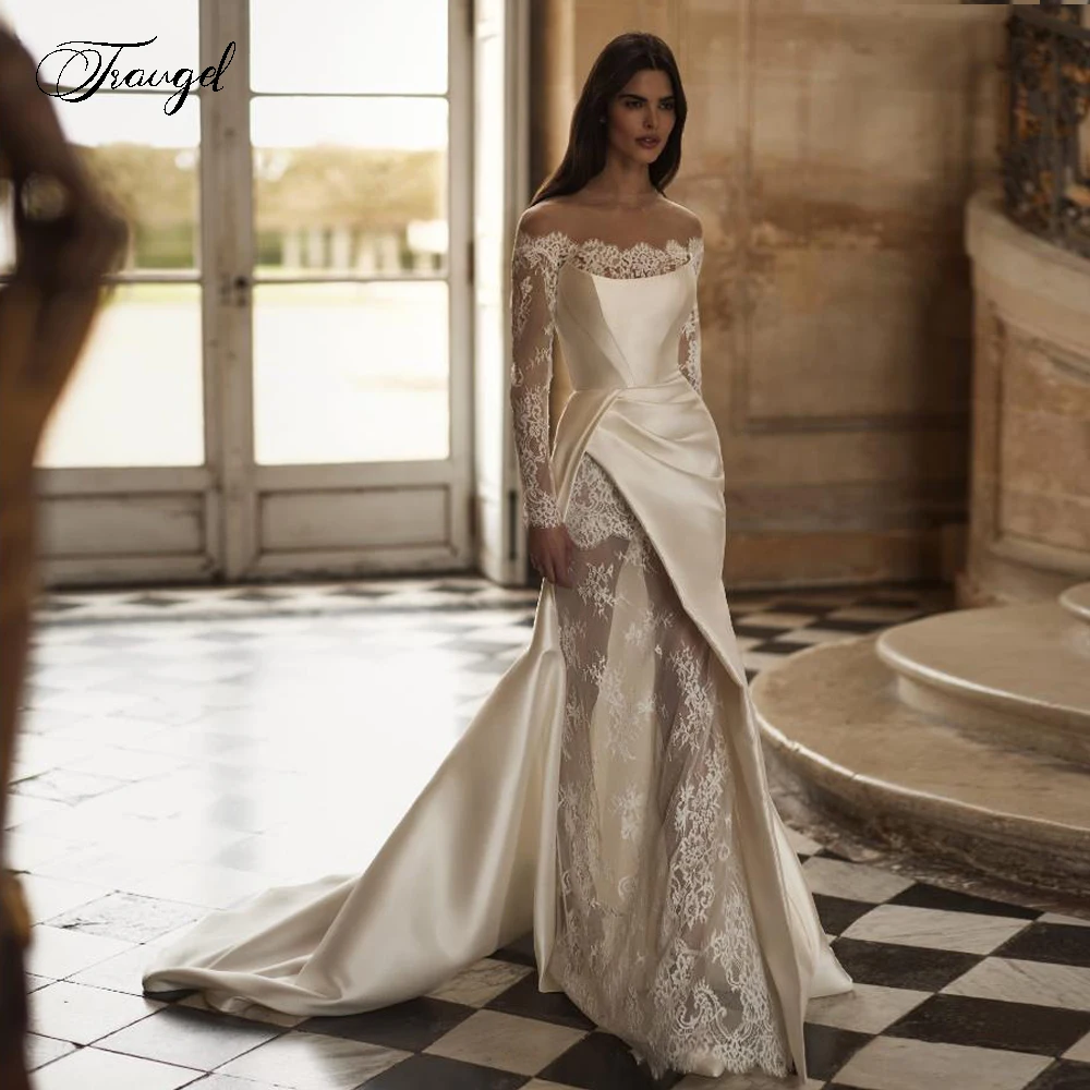 

Customized Mermaid Sexy Chic Wedding Dresses Strapless Matte Satin Vestido De Novia Lace Embroidery Vintage Robe De Mariee