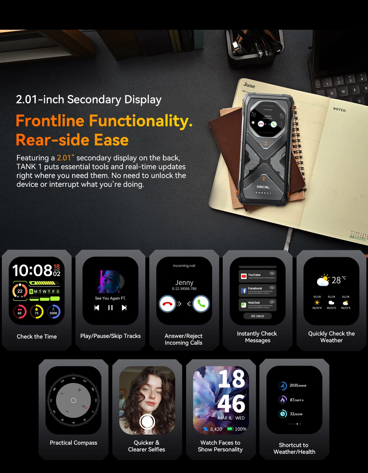 Blackview Oscal TANK 1 Rugged SmartPhone 5G 6.78" 2.4K 120Hz Display Dimensity 7050 20000mAh NFC 64MP AI Cellphone