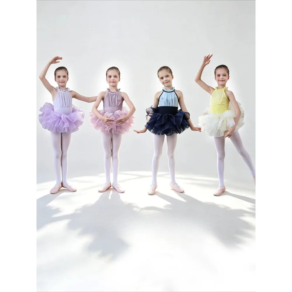 2026 New Summer Suspender Pink Ballet Dance Leotard Theeper Tulle Flared Skirt Dual-Style Supple Breathable Stretch Dance Attire