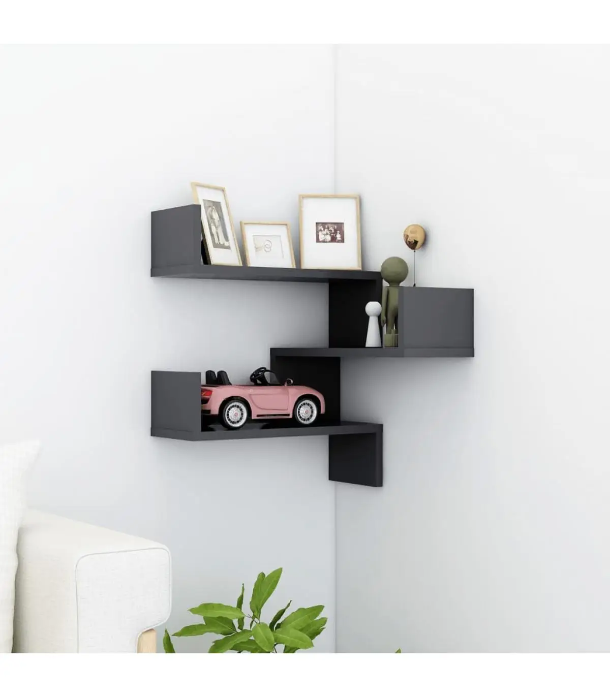 40x40x50 cm gray chipboard wall corner shelf and shelves