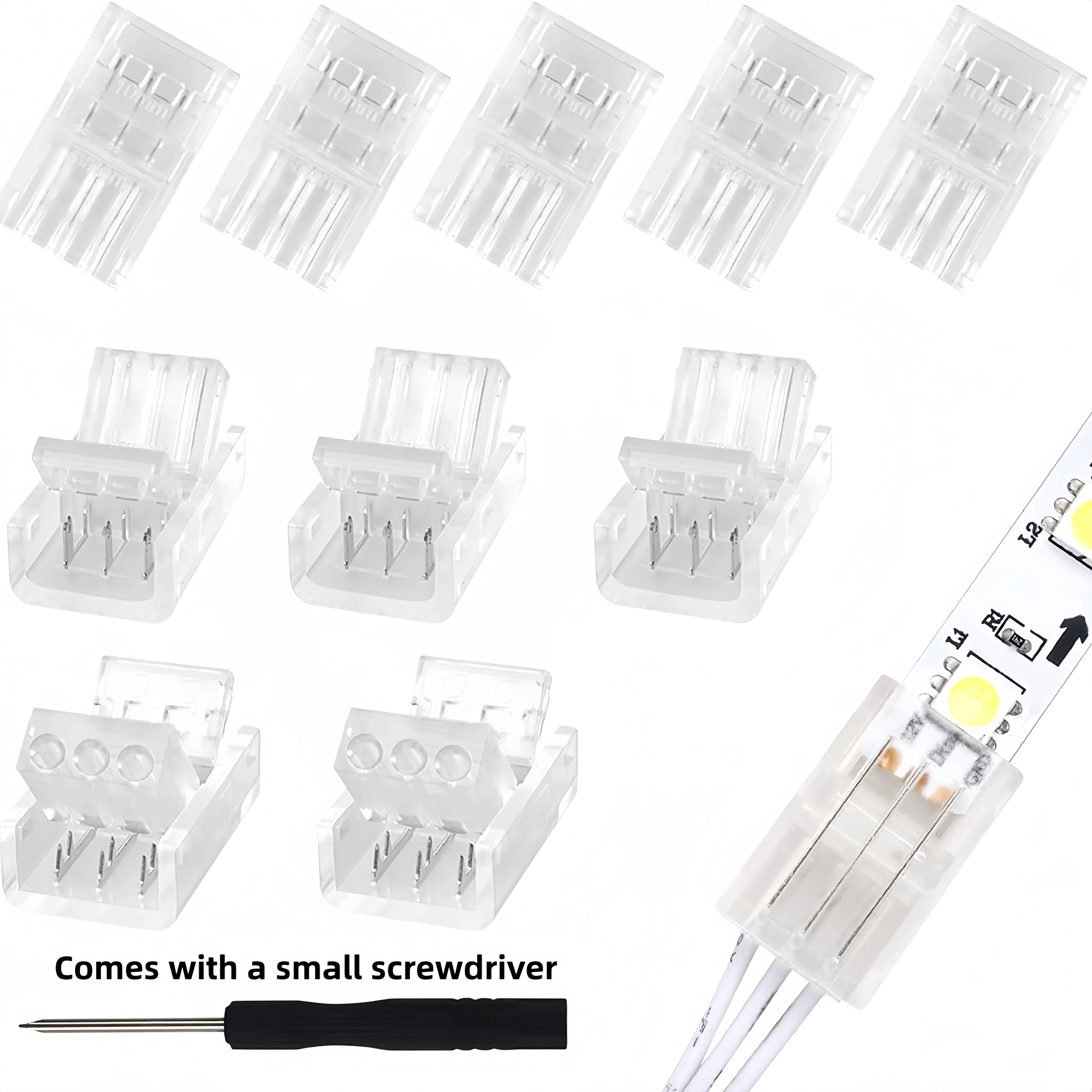 

10/15Pcs LED Light Strip Connector 3pin 10mm IP44/IP20 Strip to Wire Connector without wire For CCT Light Strip Quick Adapters