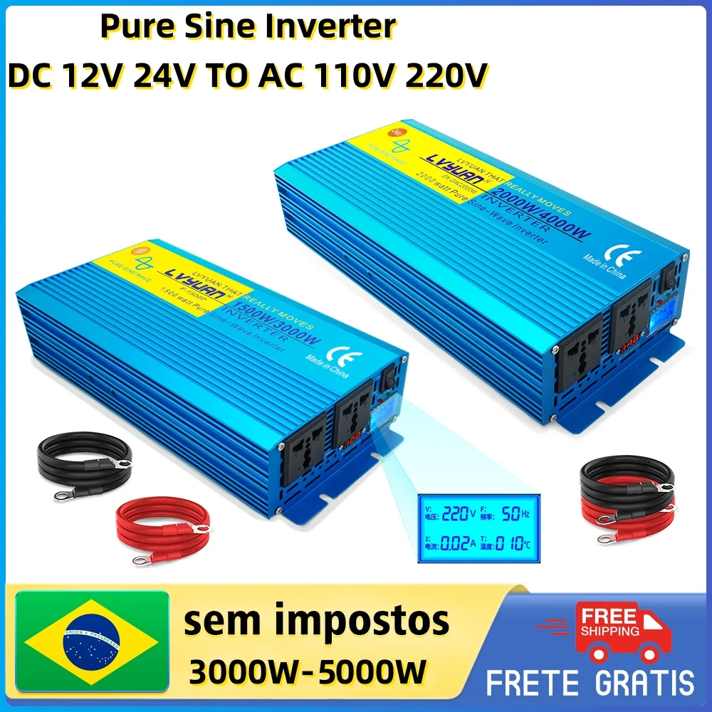 Inverter a onda sinusoidale pura 12V 24V 110V 220V 3000W 4000W 5000W Picco LED e LCD Display digitale Convertitore solare per auto Convertitore UN