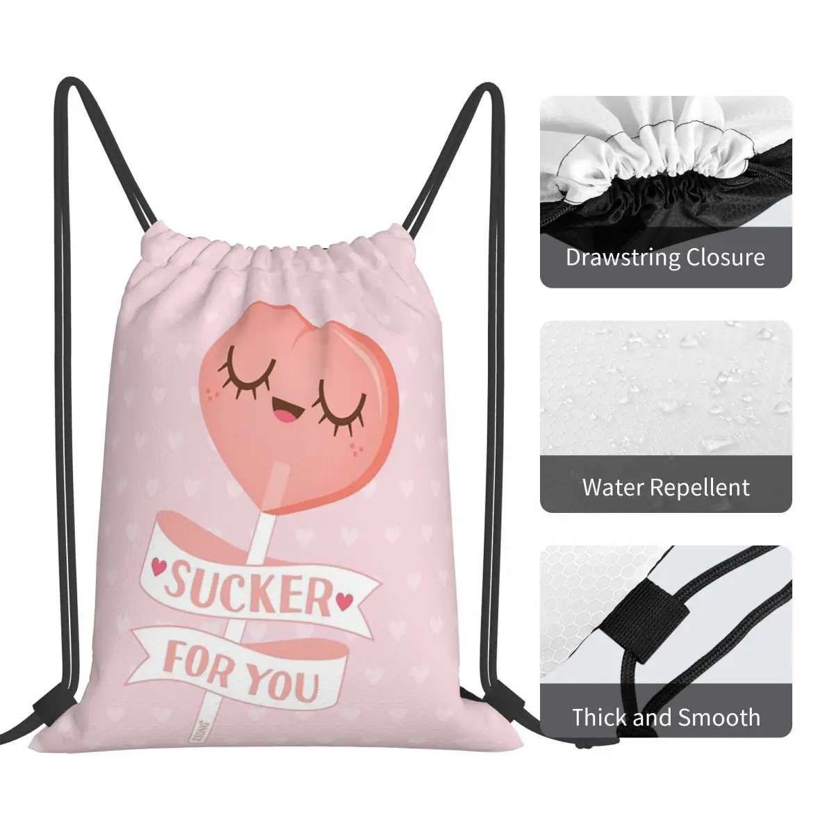 Just Peachy Lollipop Sucker For You Backpacks Fashion Portable Drawstring Bundle Pocket Storage Bag Book Bags For Travel School