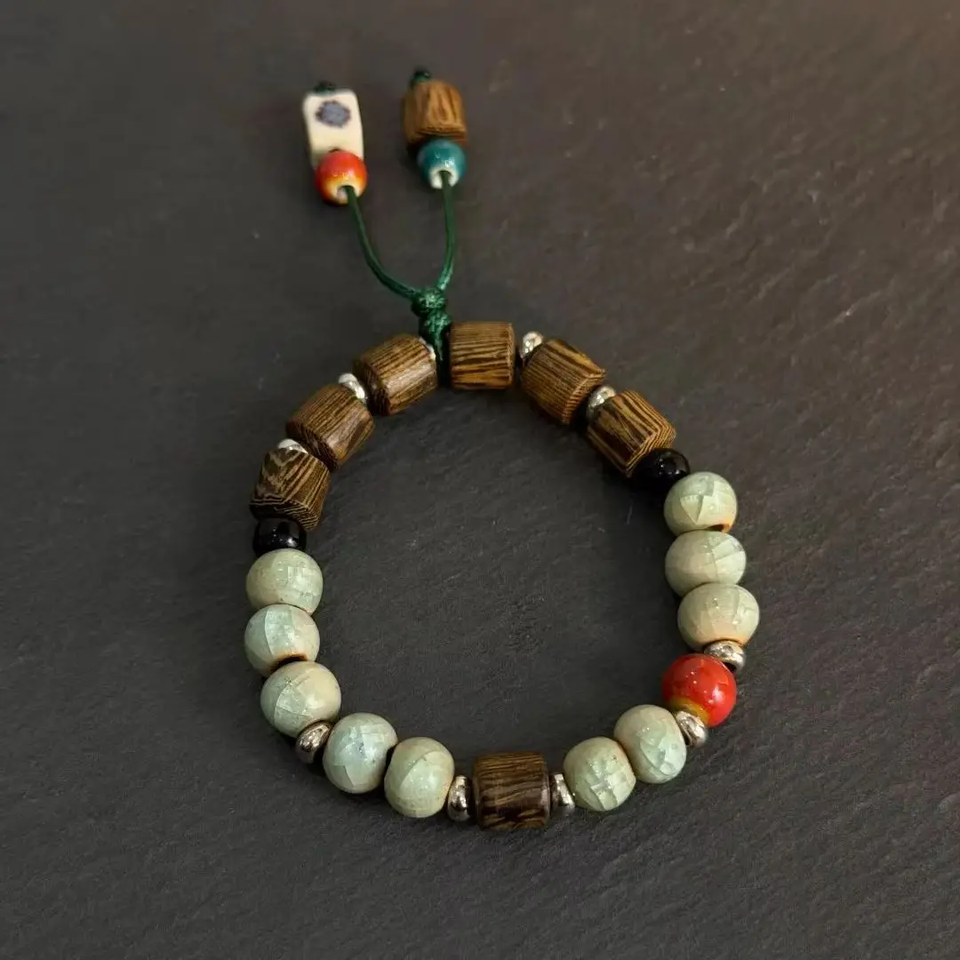 

Vintage Wood Ceramic Beads Bracelet Handmade Beads Adjustable Braided String Wristband Men Women Meditation Jewelry Gift