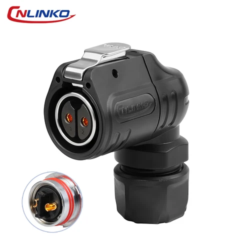 Imagen 2 del producto CNLINKO 2 pines ~ 14 pines 90 ° Conector impermeable de enchufe de codo LP20 IP68 Conector eléctrico de soldadura semimetálica para uso industrial