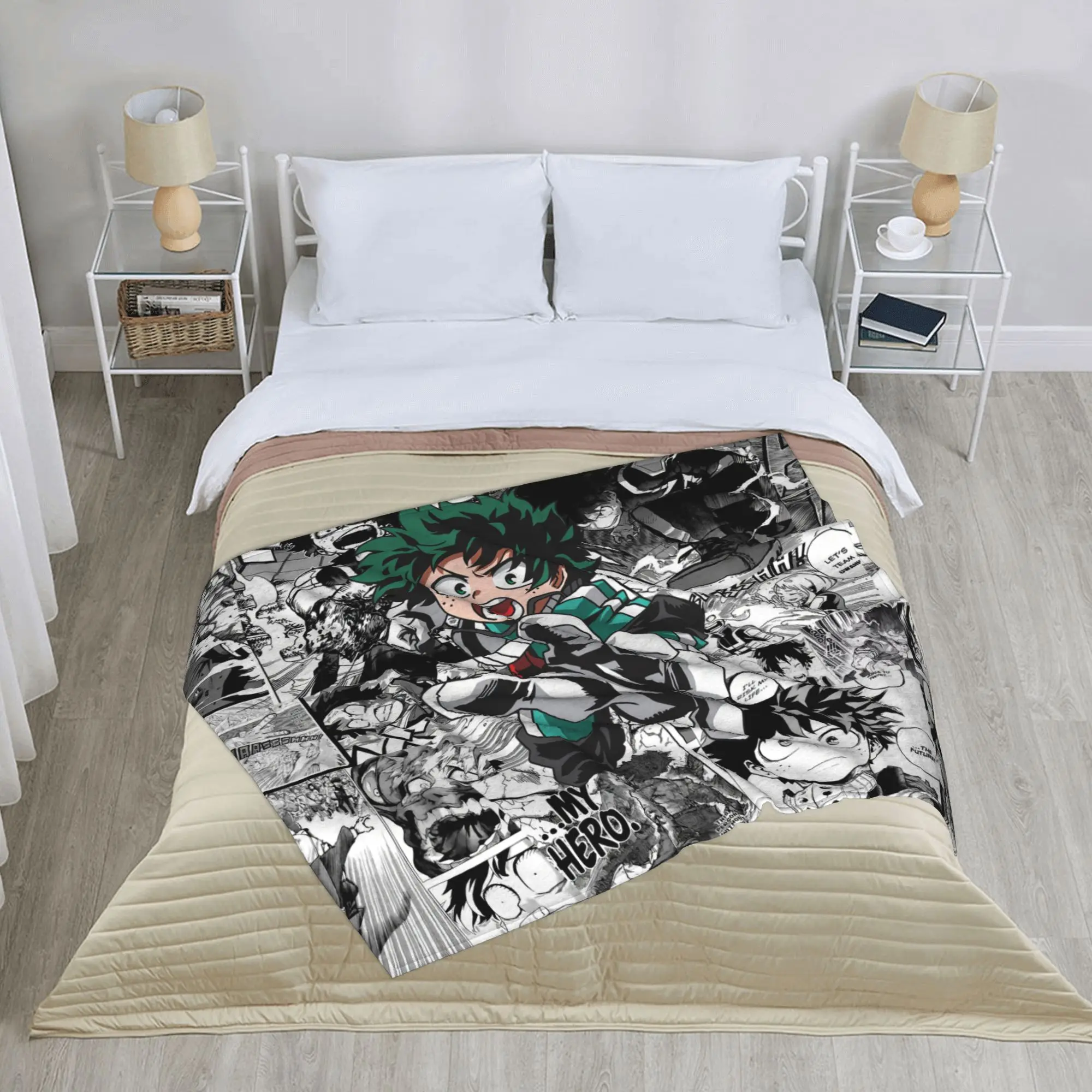 My H-Hero A-Academia Anime Blanket Flannel  Spring/Autumn Deku Izuku Midoriya Super Soft Throw Blanket for Bed Bedspreads