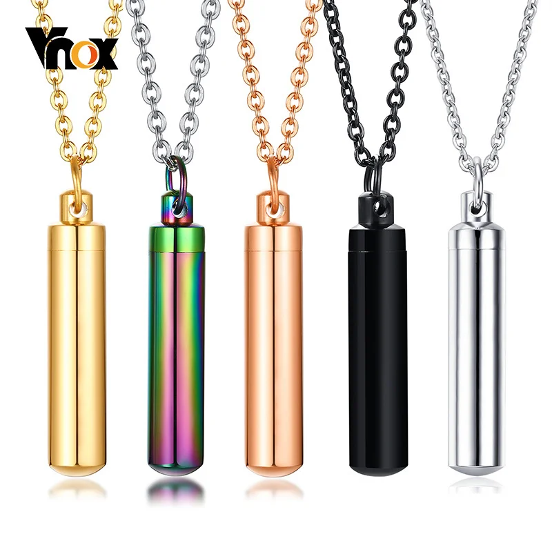 Vnox Minimalist Urn Cremation Necklaces for Men Women,Hollow Tube Memorial Ashes Pendant Vial, Keepsake Gift Perfume Holder