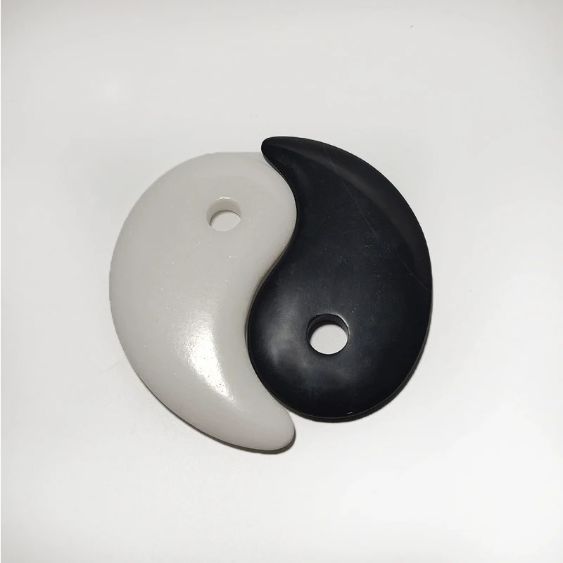 Bian Stone Fish Gua Sha, Natural Black & White Massage Stone for Eye & Facial Soothing, Dual-Purpose Tool