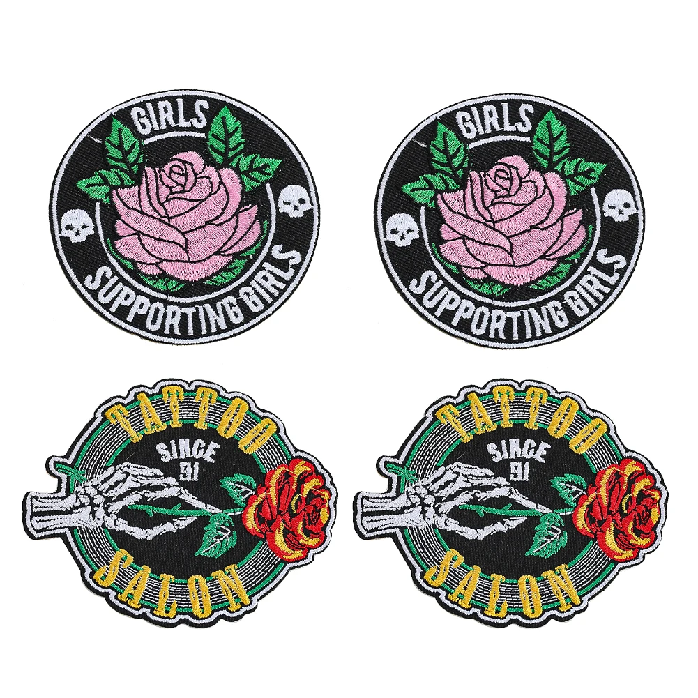 Skull Rose Embroidered Patches for Clothing Stickers Punk Skeleton Flower Applique Iron on Clothes Emblem Patch DIY Sewing Badge