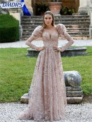 Luxurious Long Sleeve Prom Dress 2024 Classic Tulle Evening Dresses Sexy Sequined Floor Length Gowns Vestidos De Novia