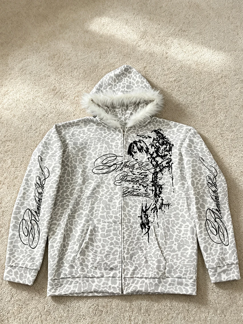 Sweatshirt Berkerah Bulu Imita - Street Fashion Graffiti ulasan dan harga