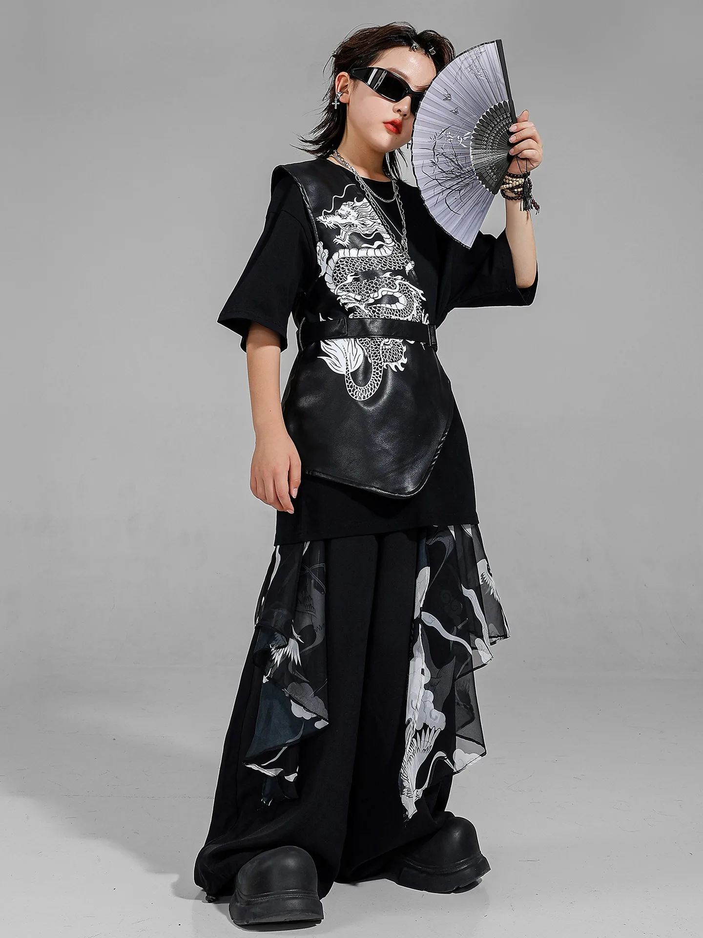 2025 nouveau Style chinois garçon vêtements Hip Hop Jazz danse Costumes noir costume haut pantalon pratique rue danse porter vêtements DQL11029