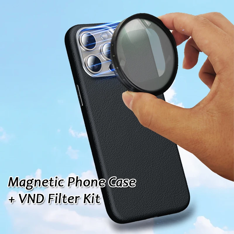 Concept Magnetic Filter Set 67mm ND Filters with Leather Texture Magnet Case For iPhone 15 pro max Car Magsafe Magnetic Cover