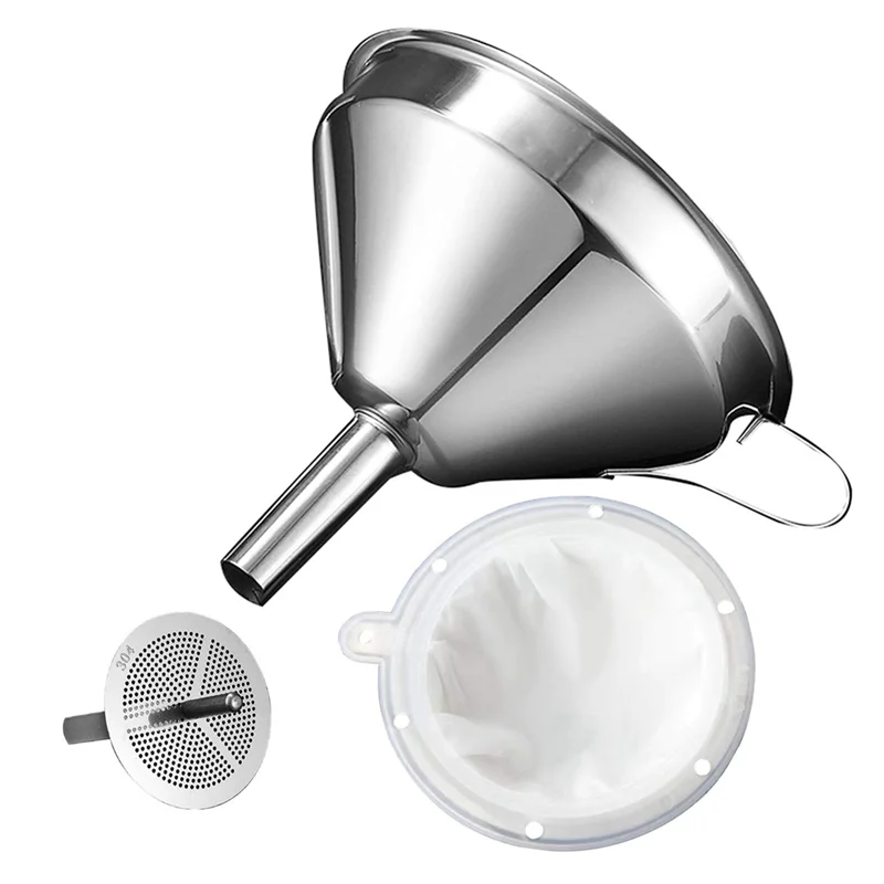 5.1 Inch 304 Stainless Steel Kitchen Funnel with 200 Mesh Food Filter Strainer for Transferring Liquids, Oil, Making Jam