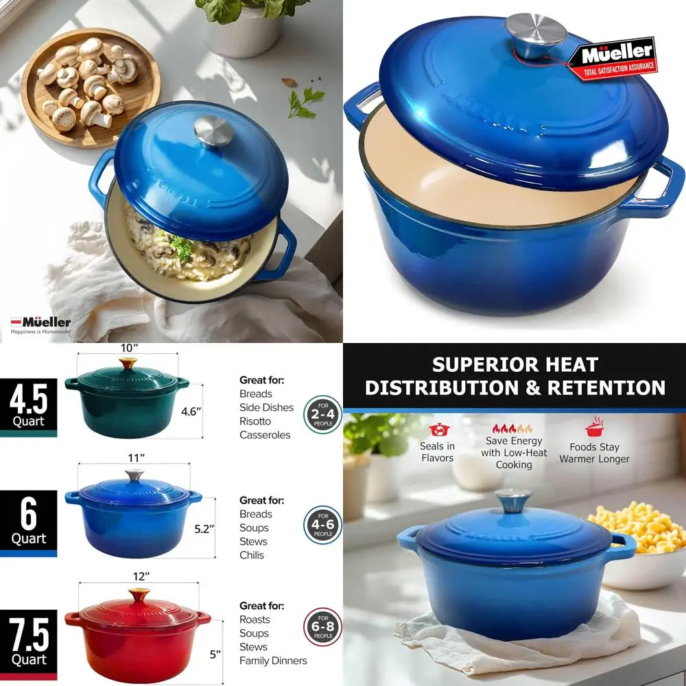 

Aqua Blue 4.5 QT Cast Iron Dutch Oven with Enamel Coating, Heavy-Duty Casserole and Braiser, Oven-Safe to 500° F, Suitable for A