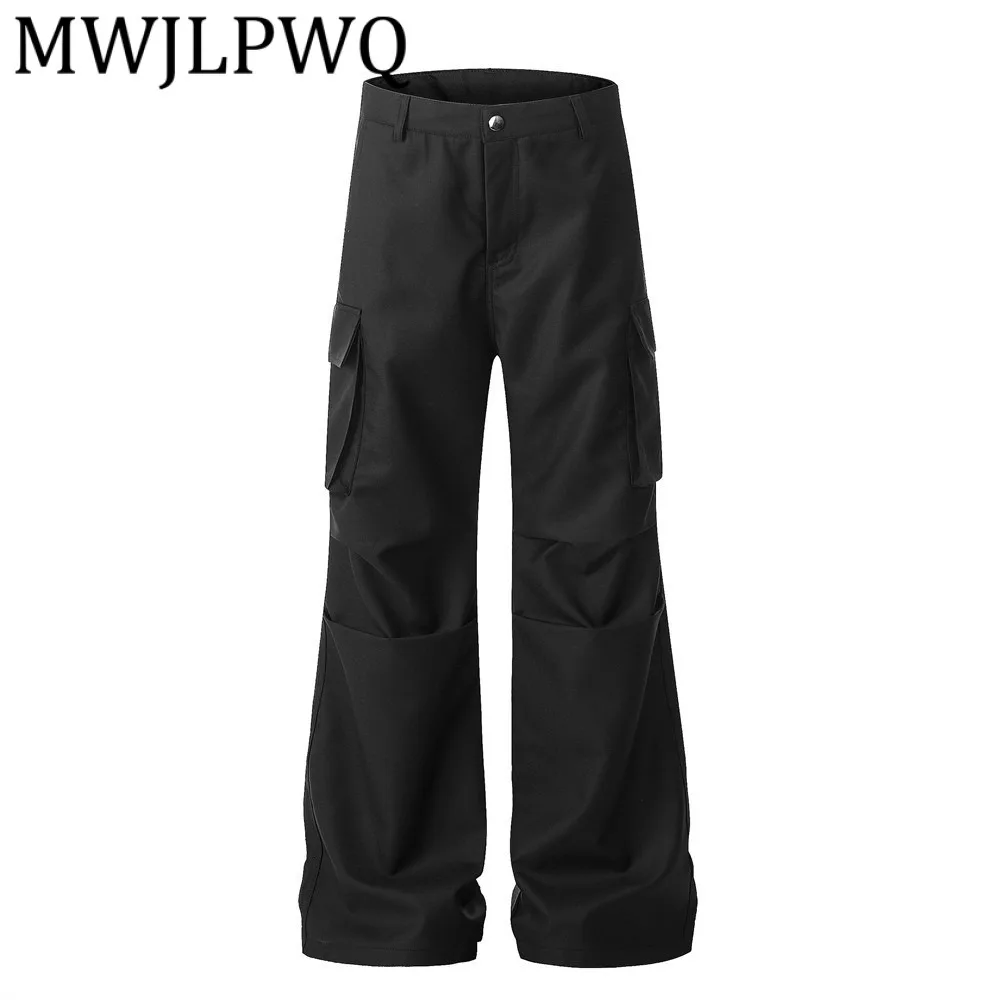 

MWJLPWQ Loose Cargo Wide-Leg Men's Niche Design Pleated Casual Trousers Male Street New Vibe Trendy Slightly Flared Pants 12718