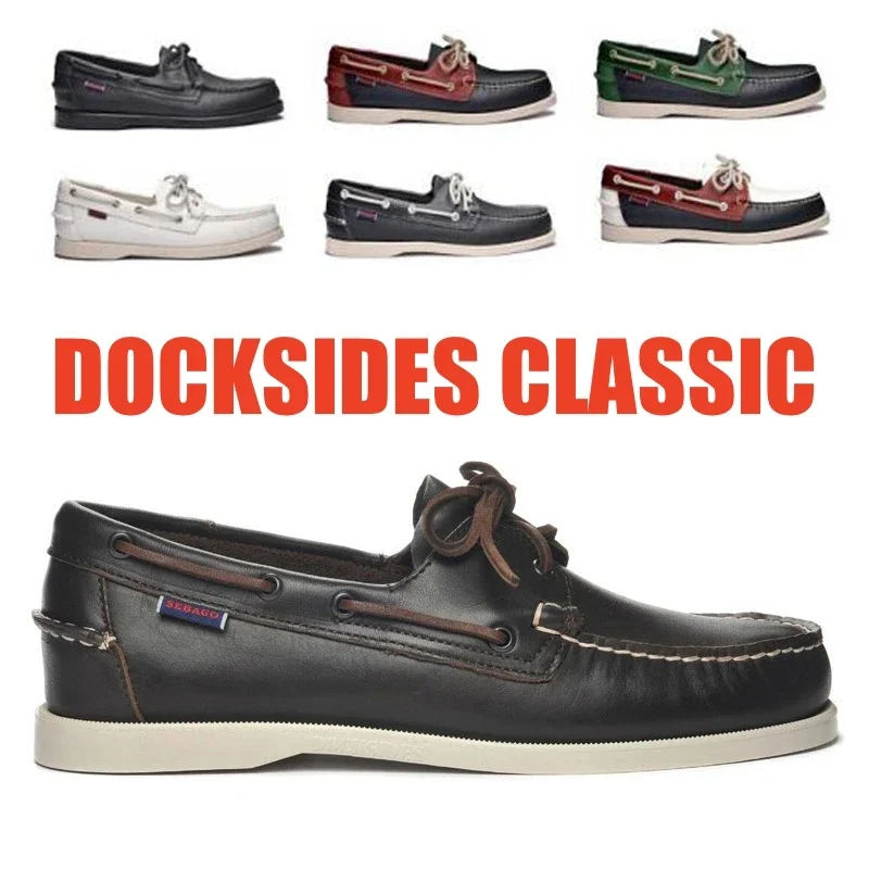 Men Authentic Sebago Docksides Shoes - Premium Leather Moc Toe Lace Up Boat Shoes X102