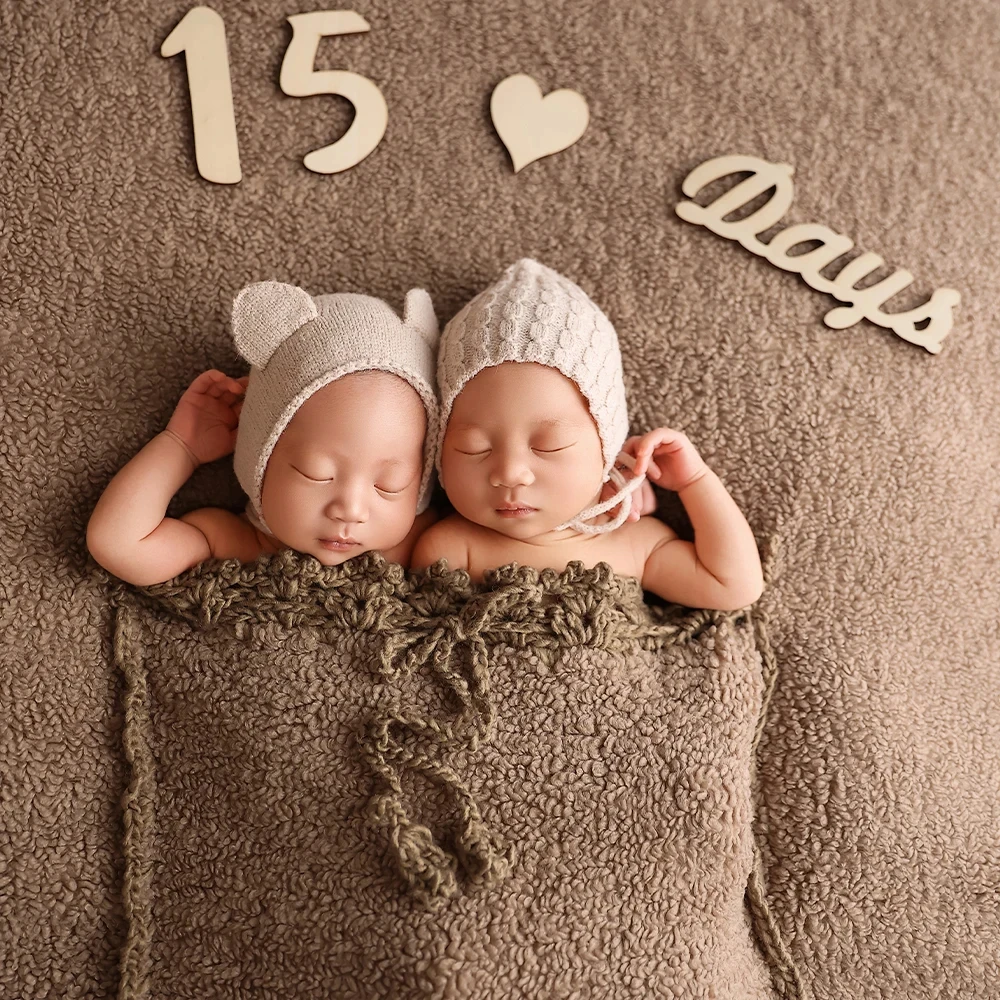 Newborn Photography Props Baby Photo Soft Background Blanket With Pocket Hat + Pillow Accessories Brown Theme Feather Headdress