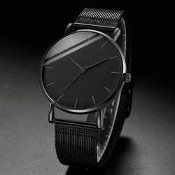 Fashion Men Business Watches Ultra Thin Stainless Steel Mesh Belt Quartz Watch