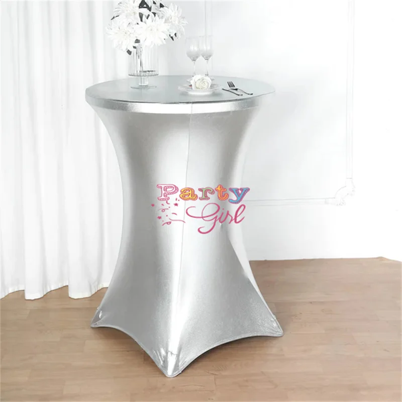 

2pcs Gold Color Mettalic Spandex Table Cloth Cocktail Table Cover For Wedding Event Party Decoration