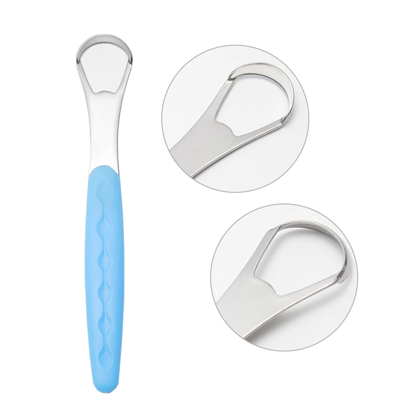 4 Colors Stainless Steel Tongue Scraper Cleaner Plastic Handle Adult Oral Hygiene Care Tool for Removing Bad Breath