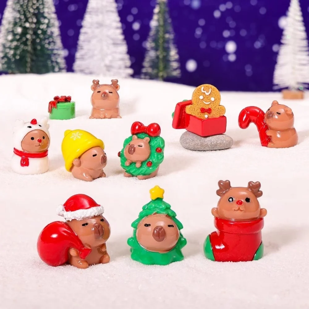 Christmas Yellow Mini Duck Miniature Capibara Figures Ornament Micro Landscape Fairy Garden Landscape Fairy Garden Home Decor